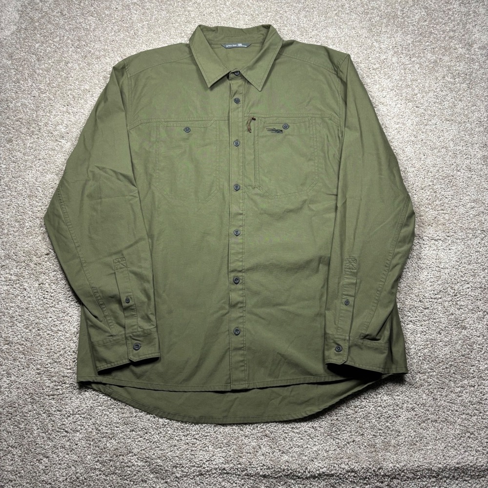 Sitka Gear Harvester Shirt Mens XXL Olive Green Long Sleeve Button Up Stretch